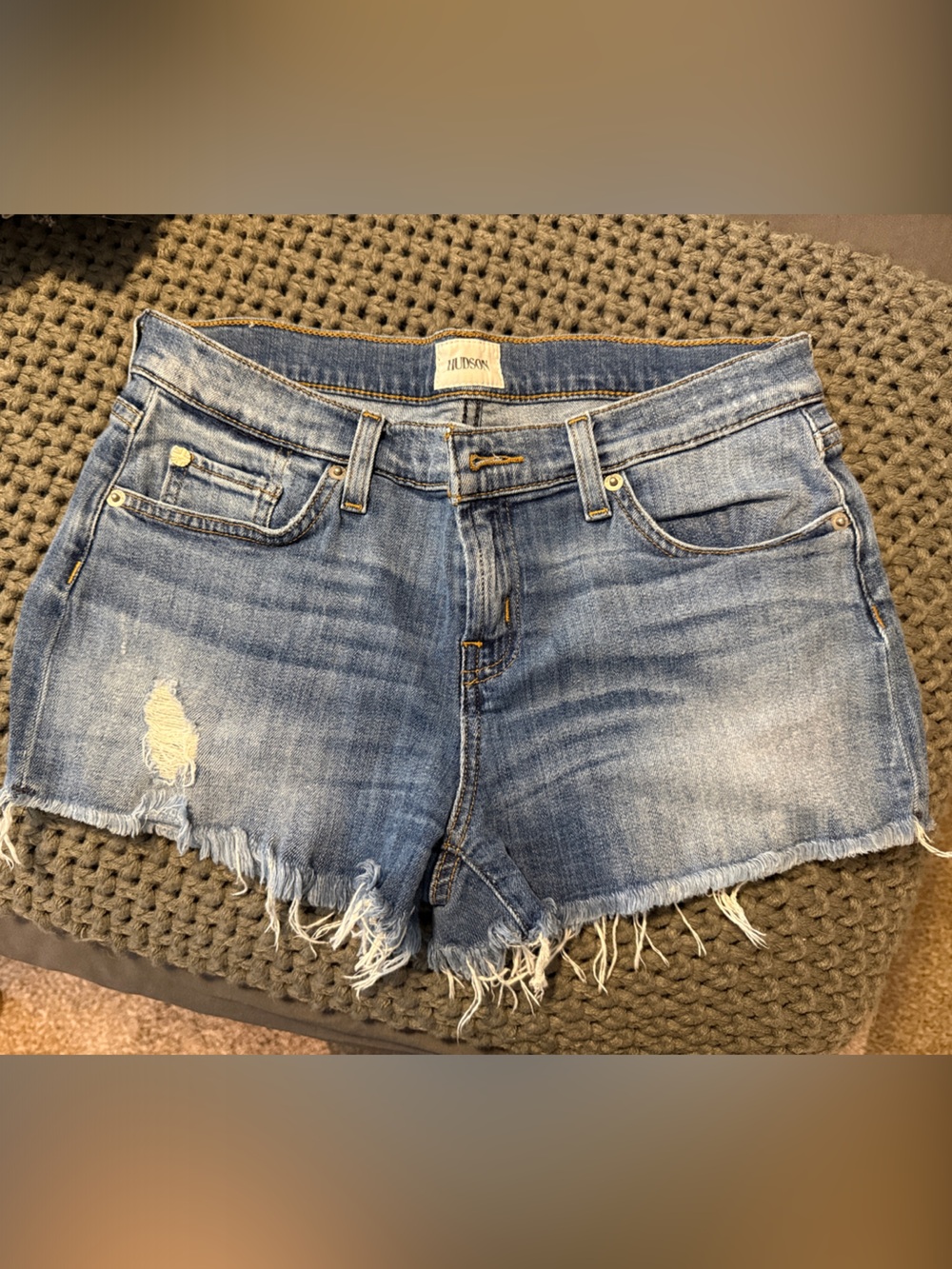Hudson Jeans Light Blue Distressed Frayed Hem Denim Shorts